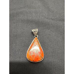 Popper Jasper Teardrop Pendant Ornate Sterling Silver Bail Unique Artisan Jewelr